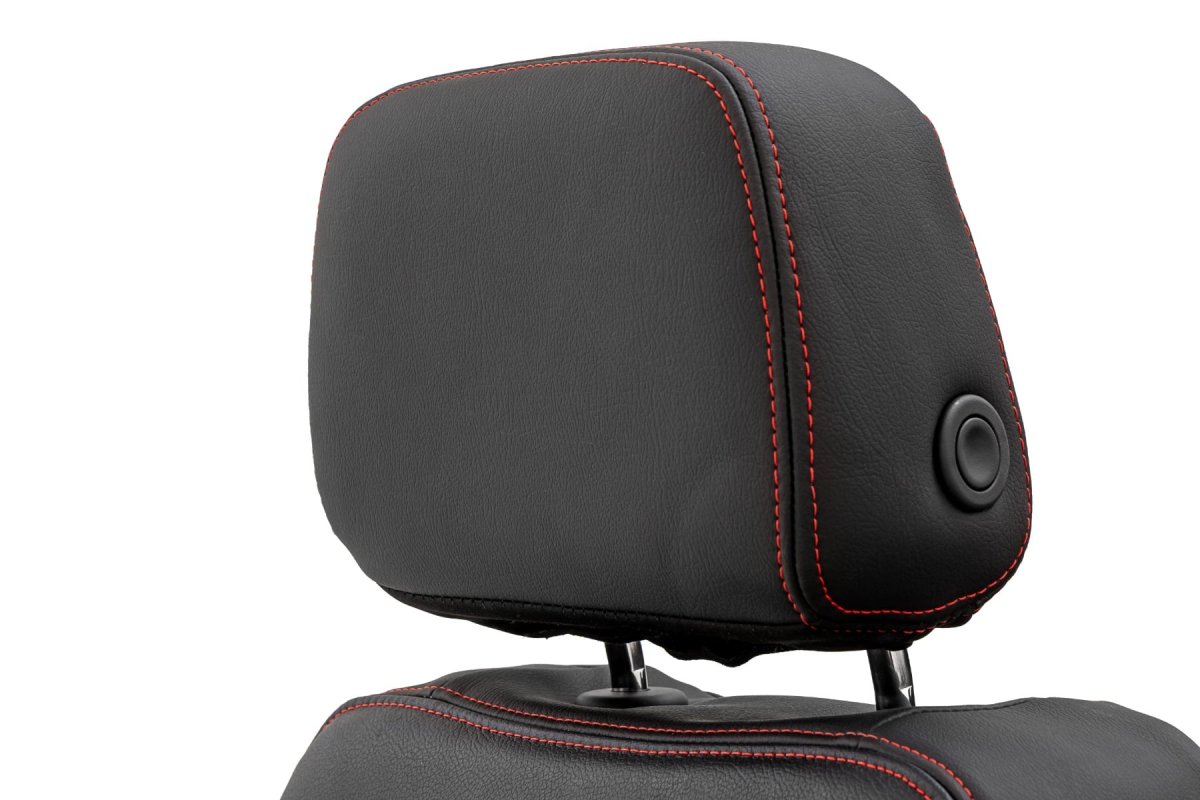 Chevrolet Silverado 1500 LTD Leather Seat Covers - Front + Rear - Rough Country - Premium - Red Accent Stitching - 2022+